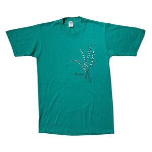 80s vintage Vermont flower t-shirt single stitch graphic travel turquoise teal.